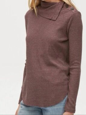 Michael Stars Anthropologie Bibi Cowl Neck Thermal Top Chestnut Brown Sz 2X NWT
